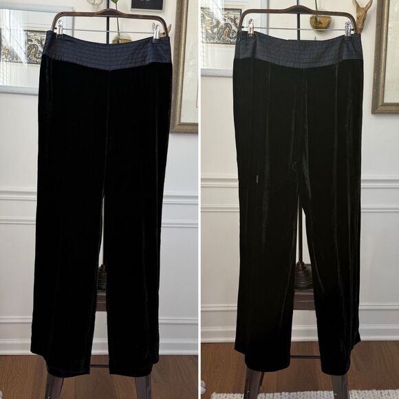 J Peterman Black Silk Blend Velvet Straight Leg Pants 10 - Picture 1 of 6